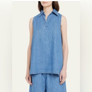 Eskandar denim shell top with front placket opening